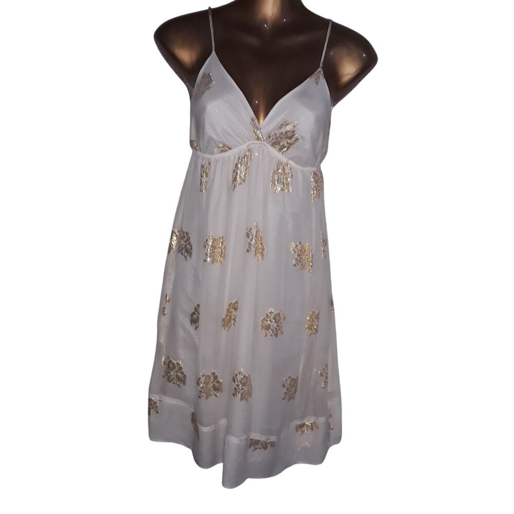 NWT Sz S Yumi Kim Silk Metallic Gold and Cream Babydoll Dress